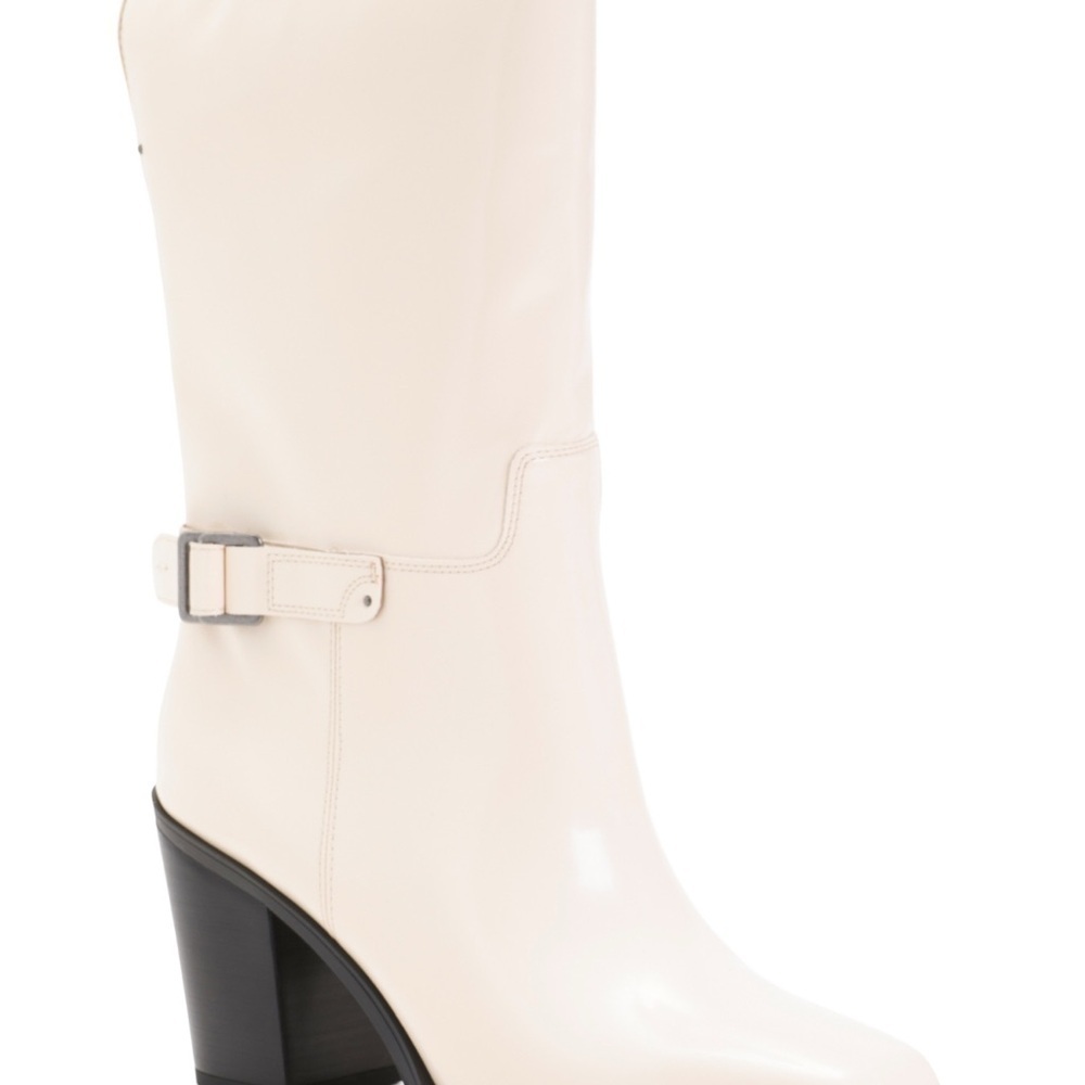 Franco Sarto Mid Boots 9 Vanilla NIB Faux Patent Leather 3.5”Heel 12” Shaft $100